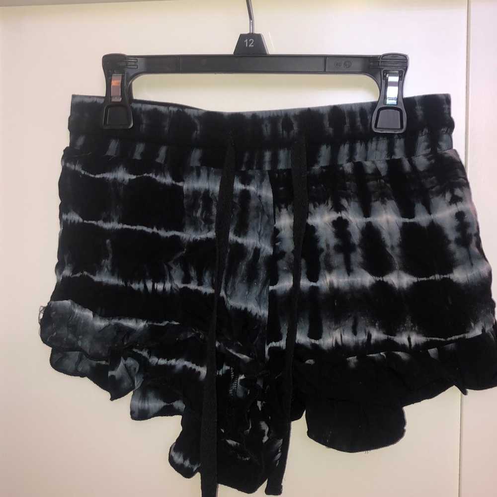 Tie Dye Ruffle Black and Gray Shorts